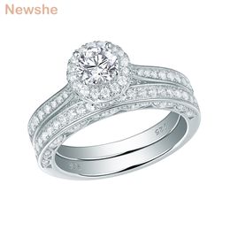 she 2 Pcs Halo Wedding Ring Set Solid 925 Sterling Silver 1.6 Ct Round AAAAA CZ Classic Jewelry Engagement Rings For Women 211217