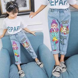 Jeans Pant for Girls Spring Children Cartoon Denim Trousers Fashion Loose Cowboy Pants Summer Clothes 3-16Years 210622