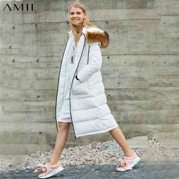 90% White Duck Down Coat Women Winter Casual Fur Collar Thick Hooded Long Jackets 11860118 210527