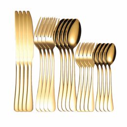 Kitchen Tableware Set Stainless Steel Cutlery 20 Pieces Gold Cutlery Set Forks Spoons Knifes Dinnerware Set Gold Tea Fork 211012