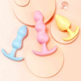 Nxy Sex Anal Toys My9colors 3pcs Set Jelly Plug Real Skin Feeling Adult Beads for Male Female 1208