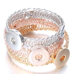 New Snap Jewelry 12mm 18mm Rose Gold Silver Color Cuff Snap Button Bracelet Bangle Adjustable Size Bracelet For Men Wom jllNQI