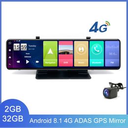 11 Inch 4G Triple Screen Dash Cam Android Car DVR GPS Navigation Rearview Mirror Dual len 1080P camera Auto Recorder WiFi 2+32GB