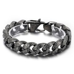 Vintage Black Stainless Steel Link Chain Bracelet For Mens 18mm 8.66 Inch 100g Heavy Jewellery Nice Gifts