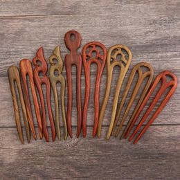 FORSEVEN Handmade Sandalwood Stick pins Women U-Shaped Wooden Sticks Vintage Jewelry Headwear Hair Accessories JL