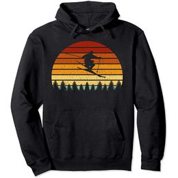 Women's Hoodies & Sweatshirts Vintage Sunset Skiing Gift For Skiers Pullover Hoodie