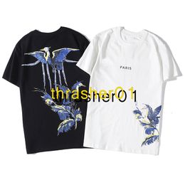 -Мужская футболка хип-хоп мода птица печать с коротким рукавом высококачественные мужчины женщины поло азиатский размер S-XXL