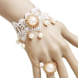 Charm Bracelets Lace Bracelet Attractive Exquisite Bridal Beaded Embroidered White Bangle Beads For Christmas Party Cosplay