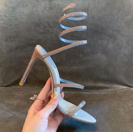 20SS shoes sandal Serpentine Diamond Summer Heels 4.5-9.5 Crystal Caron Rose Gold Wound Rhinestone women sizes 35-41