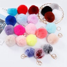 3.15 Inch Fluffy Faux Rabbit Fur Ball Pom Pom Car Keychain Handbag Soft Plush Charm Key Ring Bag Accessories 32 Styles