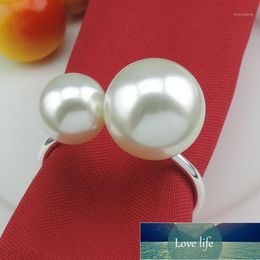 Wholesale- 12pcs Simple creative decorative napkin ring towel ring metal large pearls napkin buckle Hotel wedding banquet table decoration1