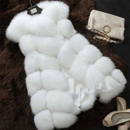 ZADORIN 5XL 6XL Female Fur Waistcoat Winter Warm Faux Vest Women Plus Size Fashion O-Neck Long Sleeveless Coat 211220