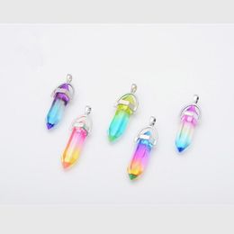 Colours Hexagon Prism Charms Pendants Crystal Pendants Clear Chakras Gem Stone fit earrings necklace making assorted