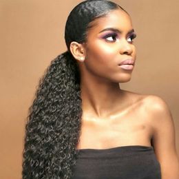 New Hairstyle 3b 3c Afro ponytail Drawstring Kinky Curly Ponytail Human Hair Non-Remy Indian Hair Extensions Pony Tail For African American