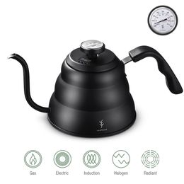 Coffee Kettle 1.2L 1L Stainless Steel Pour Over Coffee Pot Kettle Drip Kettle with Thermometer Insulated Handle For Home Offic 210309