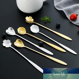 18cm Heart Flower Design Gold Spoon Long Handle Dessert Tea Coffee Mixing Spoon Stainless Steel Vintage Teaspoon Drink Tableware