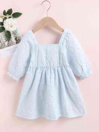 Baby Textured Square Neck Frilled Cuff Dress SHE
