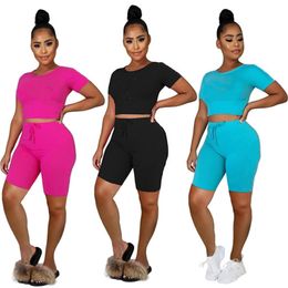 Women jogger suits Summer clothing tracksuits short sleeve T-shirt+short pants two piece set casual outfits plus size 2XL sportswear 3402