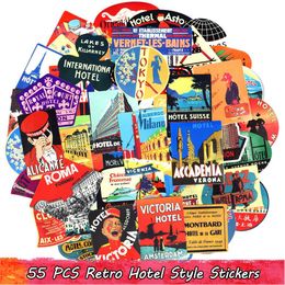 Waterproof Retro Hotel Style Stickers Travel Graffiti Cool Decals Water Bottle Laptop Phone Skateboard Journal Party Favors for Kids 55 PCS