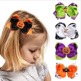 Kids Halloween Hairpin Girl Ribbon Printed Hair Clip Pumpkin Ghost Hairpins Festival Party Accessories 5 Designs Optional BT6645