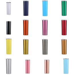 Home 20oz Skinny Tumblers Stainless Steel drink cup Insulated Tumbler Straight Cup Vacuum Insulated Beer Mugs with Lid 30colors ZC061