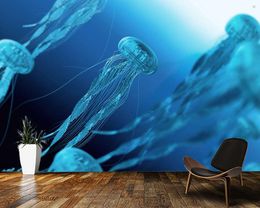 Wallpapers Papel De Parede Jellyfish And The Blue Underwater World 3d Wallpaper Mural,living Room Tv Wall Bedroom Papers Home Decor