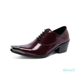 Dress Shoes Italy Luxury Men Wedding Patent Glossy Cowhide 6cm High Heels Fashion Pointed Toe Heighten Oxford Party Prom