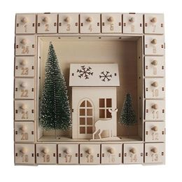 Christmas Tree Wooden Advent Calendar Countdown Decoration 24 Drawers LED Light 11UA 201017