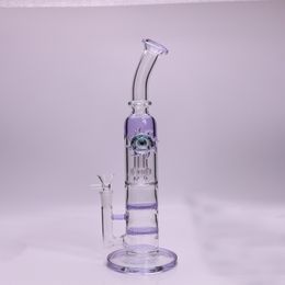 Hookahs Eyes Bong Purple glass bongs double Honeycomb perc water pipes 13.7inches tall