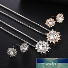 3Pcs/Set Snowflake Women Gold Silver Colour Jewellery Sets Clear Cubic Zircon CZ Crystal Pendant Necklaces Earrings Party Gift