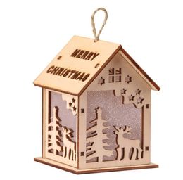 Led Christmas Wood House cabin Hanging Decoration For Santa Claus Elk Reindeer Bell Christmas Tree Hanging Ornaments Decor