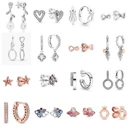 2021 NEW 100% 925 Sterling Silver290699MOP Luminous Florals Mother of Earrings Clear CZ STUDS Heart Ear Charm Pandora Beads Fit Original