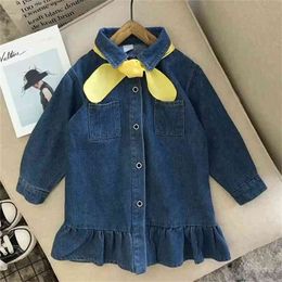 Girls Dress Autumn Korean Style Denim Long-sleeved Children Baby Kids Spring Princess Party Clothing 210625