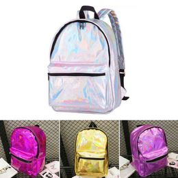 Women School Shiny Laser Mini Travel Student Cute Ladies Leather Hologram Backpacks Silver Small Holographic Backpack 4 Colours Y1105