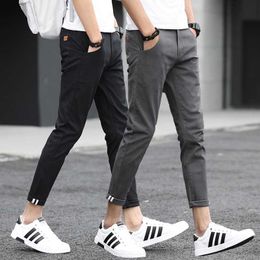 Casual Pants Men's Slim Fit Spring and Summer Thin Ankle-Length Male Korean Fashion Dress Suit Black Grey X0615