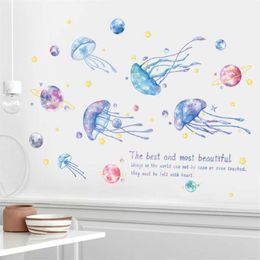 Multicolor Starry Sky Jellyfish Wall Stickers for Kids room Bedroom Nursery Wall Decor Bathroom Waterproof Wall Decal Home Decor 210929