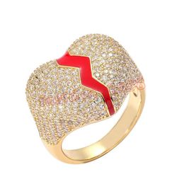 Hip Hop With Side Stones Rings Iced Out Zircon Heart Love Ring Gold Silver Plated Mens Bling Wedding Jewelry