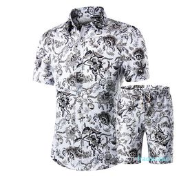 Designer-Men Shirts+Shorts Set New Summer Casual Printed Hawaiian Shirt Homme Short Male Printing Dress Suit Sets Plus Size