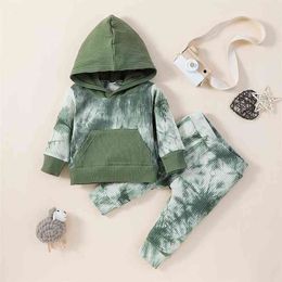 Winter Children Sets Casual Long Sleeve Green Hoodies Tie-dye Trousers Cute 2Pcs Girls Boys Clothes 0-2T 210629