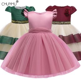 Baby Lace Tutu Princess Dress for Girl Elegant Beading Flower Birthday Party Wedding Girl Dress Baby Girl's Clothes 210303