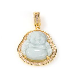 Collana Hip Hop Gioielli Calcedonio Ciondolo Maitreya Collane in argento dorato con Buddha ghiacciato di alta qualità