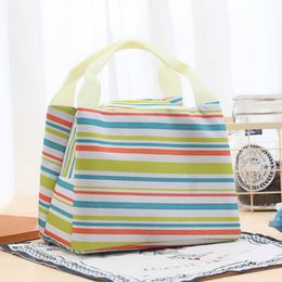 Hot Canvas Stripe Picnic Lunch Drink Thermal Insulated Cooler Tote Bag 450ML Portable Carry Case Lunch Box 5 Colours ZZE5151