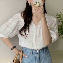 Retro Gentle Summer High Street Florals Shirts Peter Pan Collar Girls Sweet Stylish Femme Chic Prom Lady Tops 210525