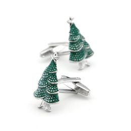 Men's Christmas Tree Cufflinks Quality Brass Material Green Colour X-mas Design Cuff Links Wholesale 1pair