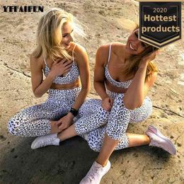 YTFAIFEN Leopard Gym Set Wear Women Clothing Yoga Fitness Leggings Sport Suit Work Out Active Sportswear Outfit Sports 210813