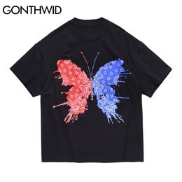 GONTHWID T-Shirts Harajuku Bandana Paisley Pattern Butterfly Print Streetwear Hip Hop Hipster Casual Men Short Sleeve Tees Tops C0315