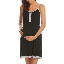 Maternity Nightgown Pyjamas Summer Pregnant Woman Solid Sling Sleeveless Breastfeeding Dresses Pregnancy Nursing Dress