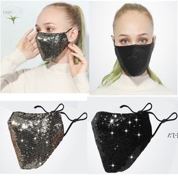 Fashion Bling 3D Washable Reusable Mask PM2.5 Face Care Shield Sun Color Gold Elbow Sequins Designer Face Party Masks Shiny DWA10724