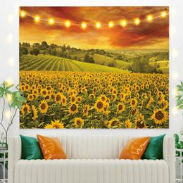 Tapestries Beautiful Sunflowers Tapestry Vintage Exotic Summer Plant Nature Frame For Bedroom Pography Wall Decor