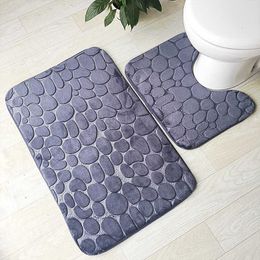Zeegle 3D Stone Memory Foam 2pcs Bath Mats Set Anti-slip Floor Mats Bathroom Toilet Rugs Absorbent Bathroom Matrresses 2 pieces SH190919